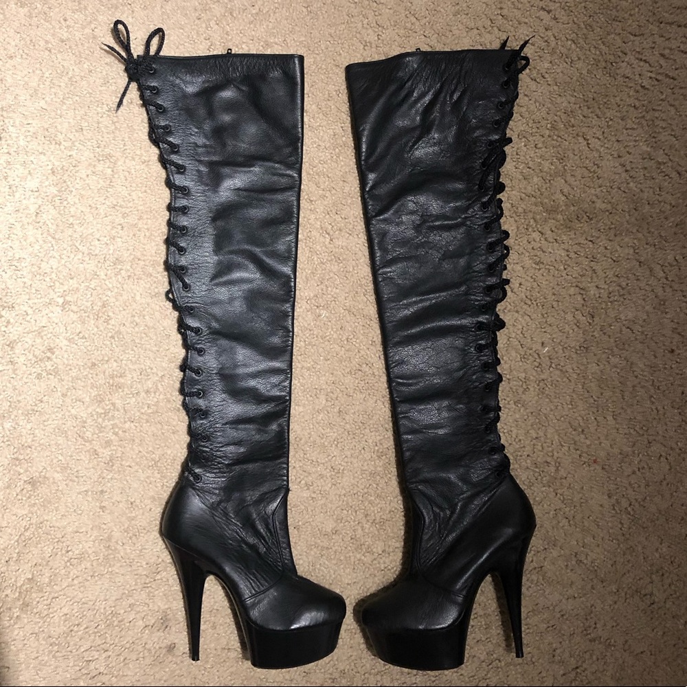 Leather thigh-high boots